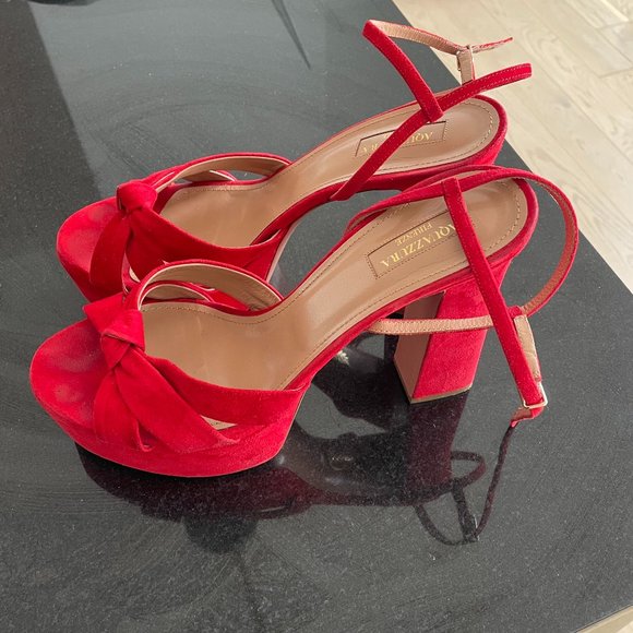 AQUAZZURA Red Suede Baba Plateau 125 Platform Sandals | Size 41 | - Picture 5 of 11